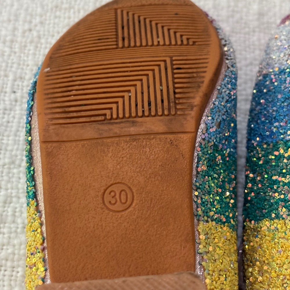 XIAORUNV Girls Rainbow Glitter Mary Jane Dress Shoes Rhinestone Heel Bow Size 30 - Picture 3 of 9